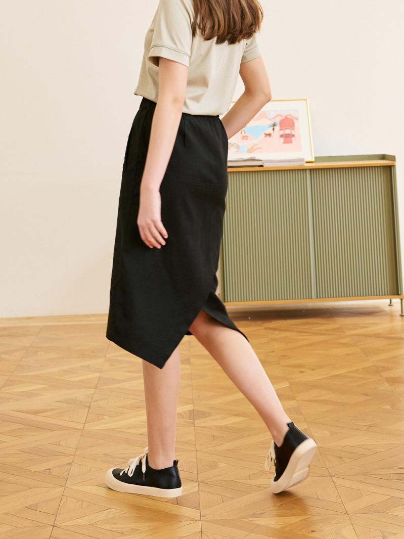 Linen Comfort Bending Skirt_Black
