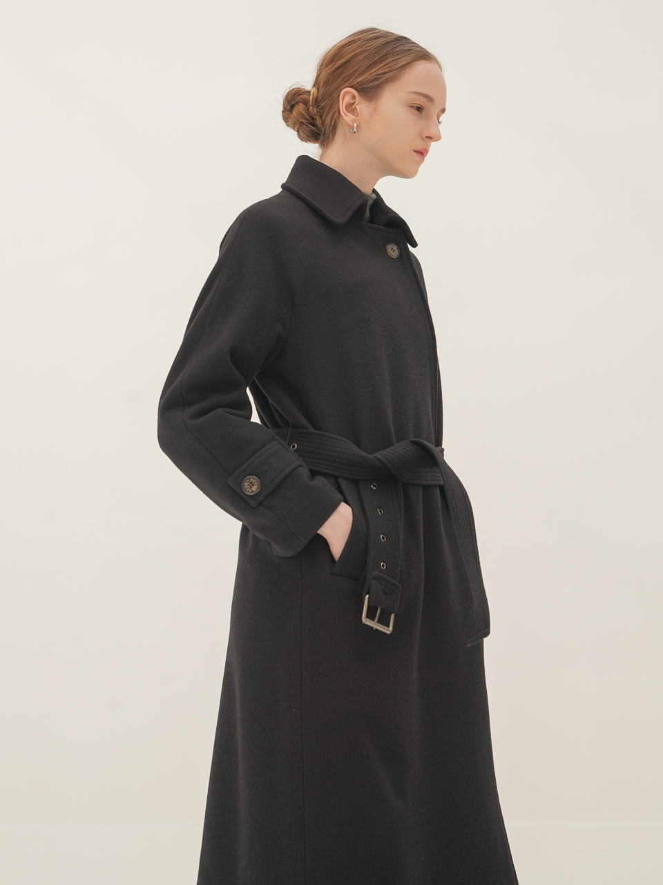 Wool Belted Long Coat_Black
